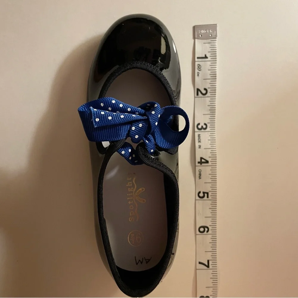 Spotlights Black Patent Tap Shoes w/ Polka Dot Bows - Size 9.5T